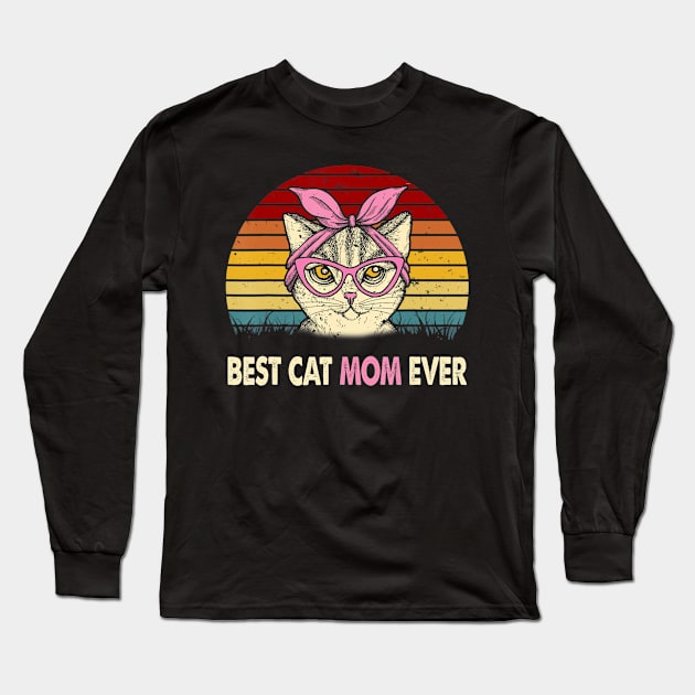 Vintage Best Cat Mom Ever T Shirt Cat Mama Mother Gift Women Long Sleeve T-Shirt by LiFilimon